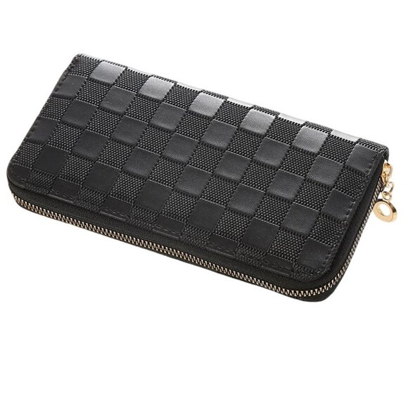 Trendy Vegan Leather Checkered Pattern Zipper Wallet by Zenana - Picture 8 of 16